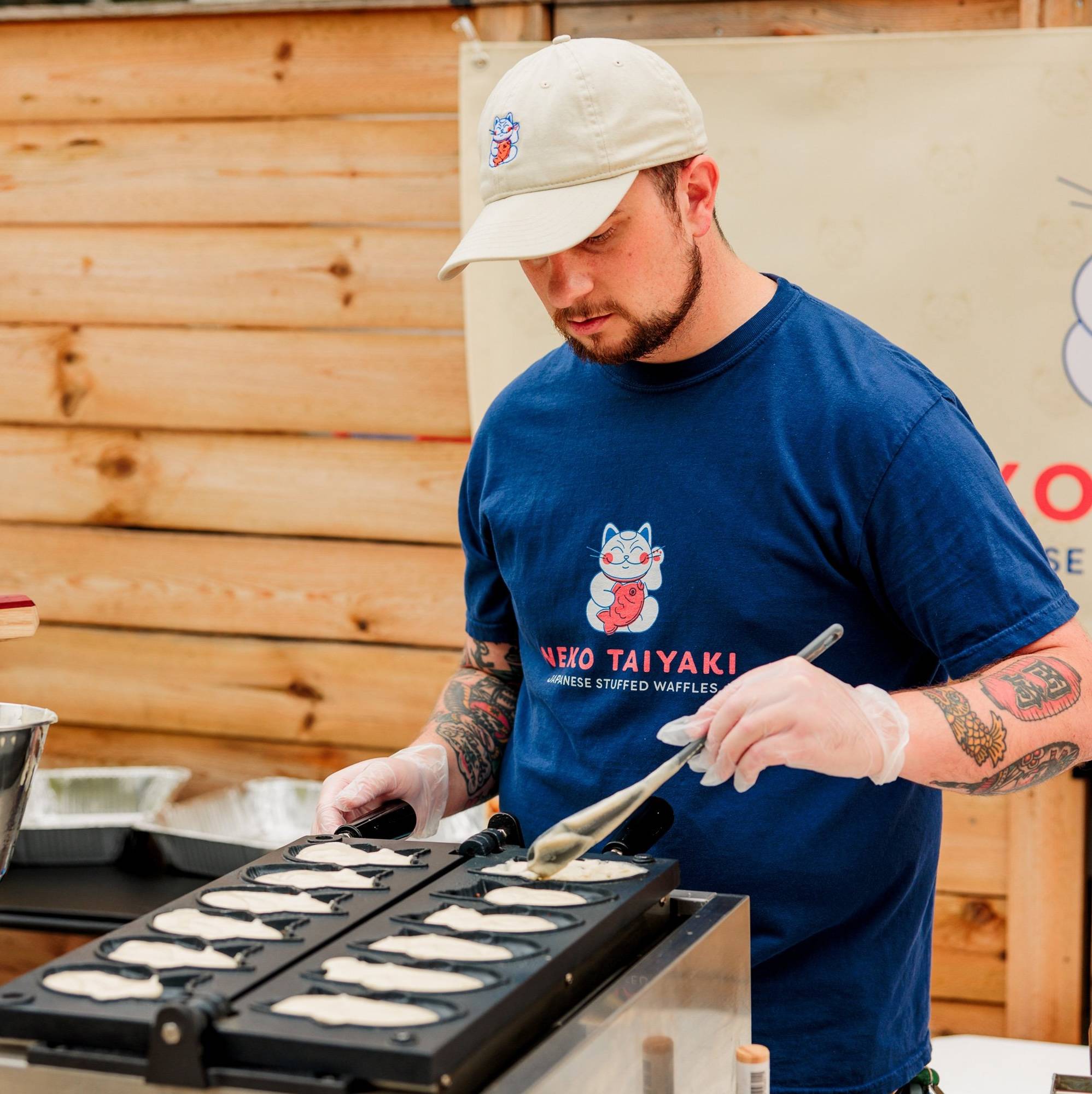 Owner makes waffles at an event